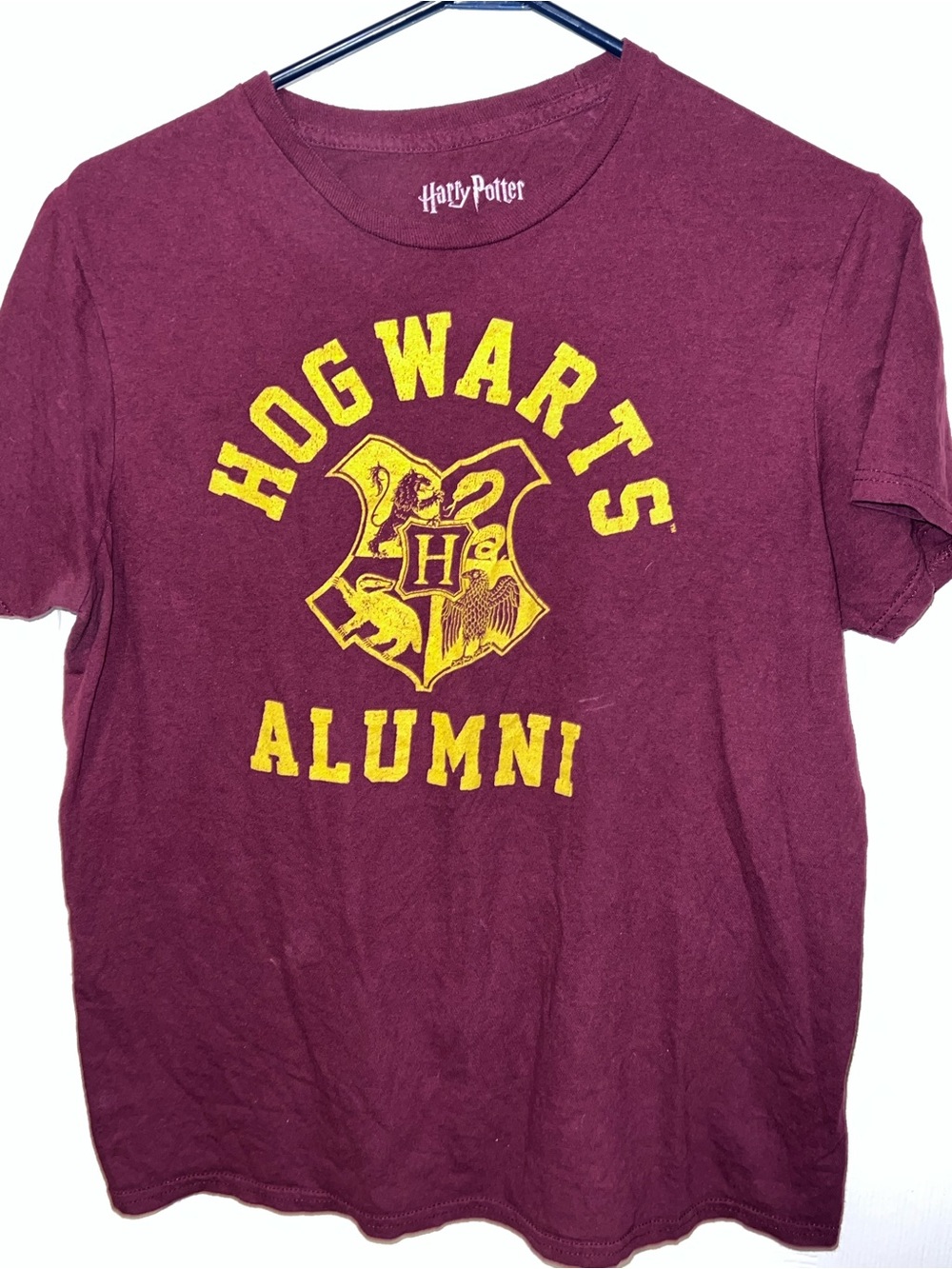 Harry Potter Hogwarts Alumni T Shirt Mens M Maroon Distressed Graphic Tee